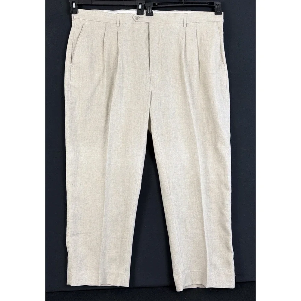 Paul Frederick Men's 100% Linen Dress Pants NWOT 46x30 Khaki Natural Tan